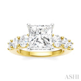 1 1/10 Ctw Princess Shape Round Cut Diamond Semi-Mount Engagement Ring in 14K Yellow and White Gold
